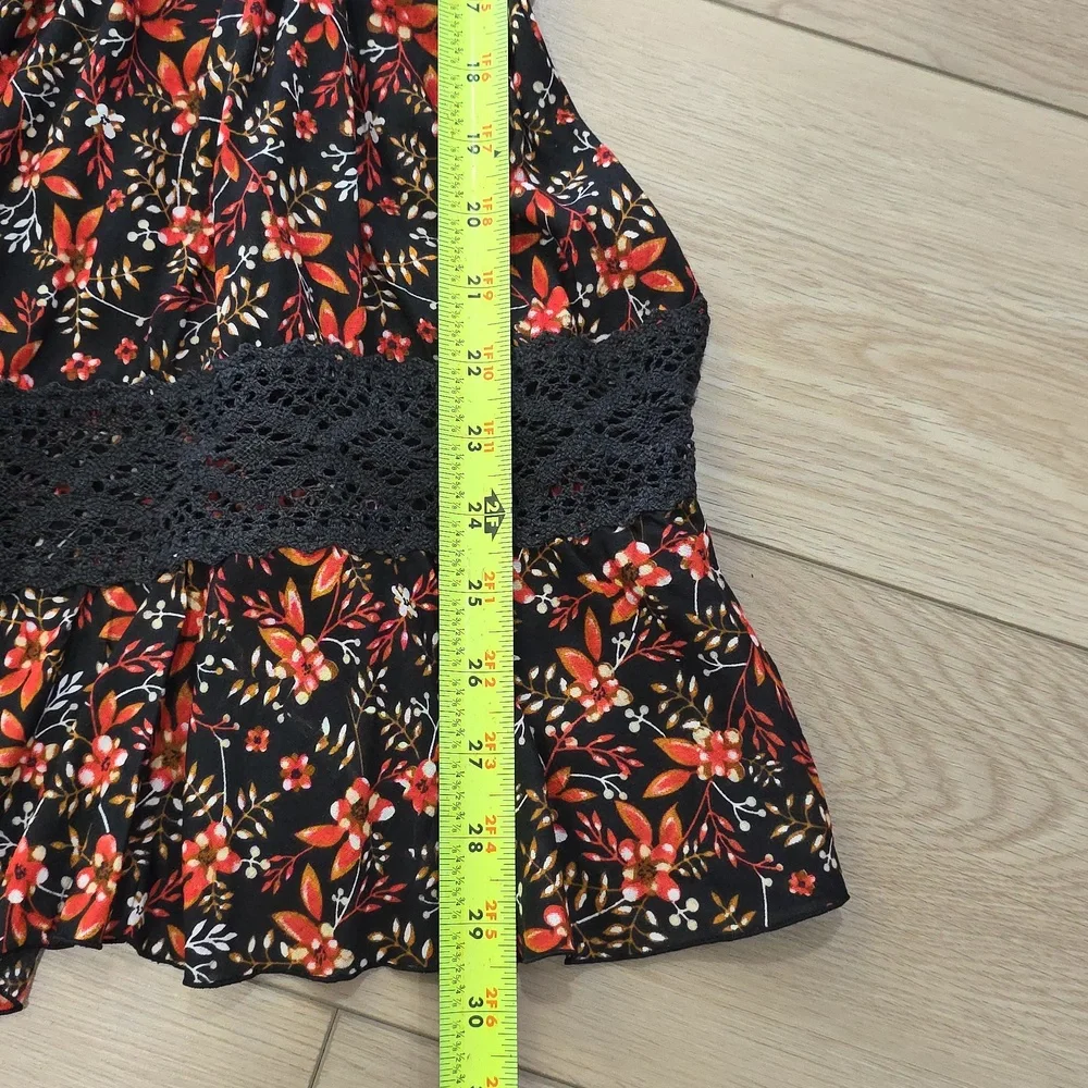 Tiare Hawaii Floral Lace-Trim Beach Cover-Up in Black and Red